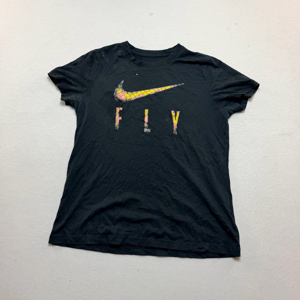 Nike Dri-FIT Graphic Tee Womens Medium Black Good Fly Swoosh Short Sleeve Shirt